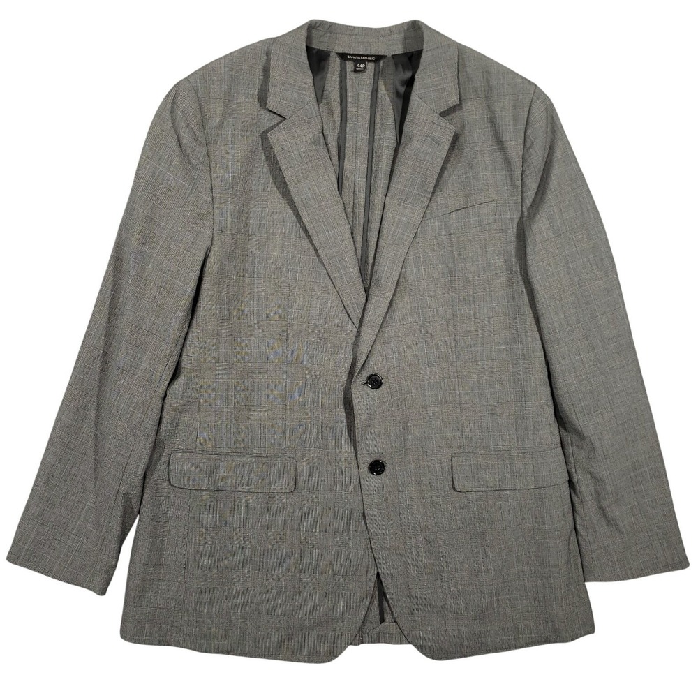 Banana Republic Blazer Mens 44R Grey Glen Plaid Performance Wool Unstructured‎